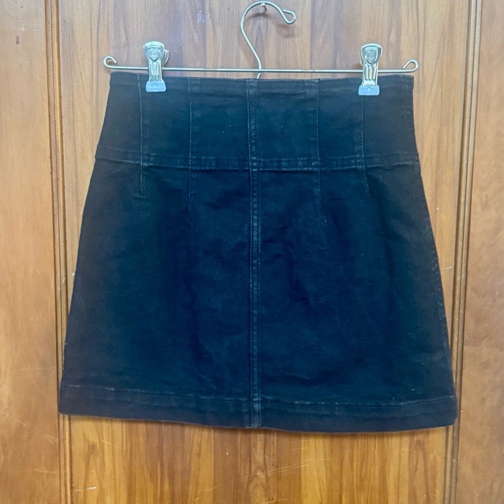 Free People Black Mini Pencil Skirt Denim silver zipper up the front (26) - Picture 2 of 6